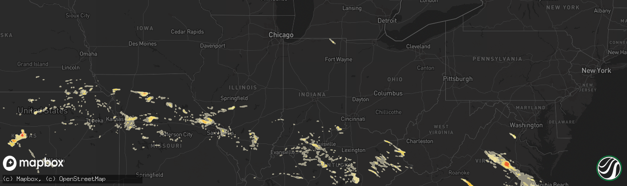 Hail map in Indiana on June 25, 2015