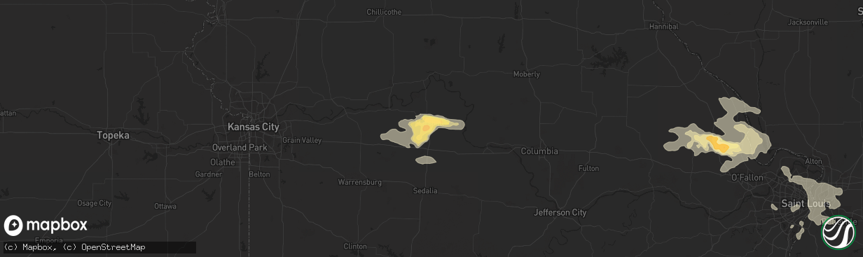 Hail map in Marshall, MO on June 25, 2015