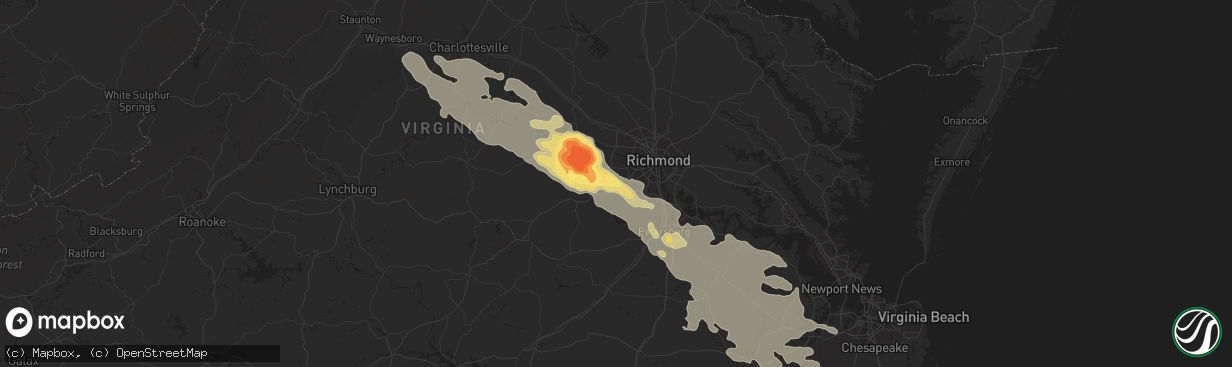 Hail map in Midlothian, VA on June 25, 2015