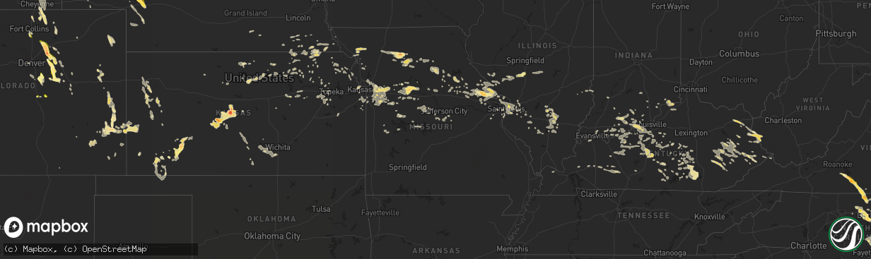 Hail map in Missouri on June 25, 2015