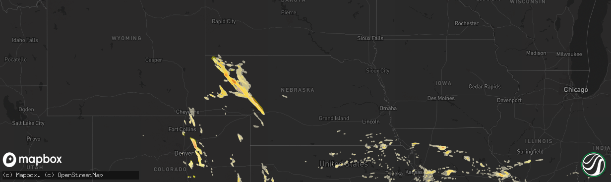 Hail map in Nebraska on June 25, 2015