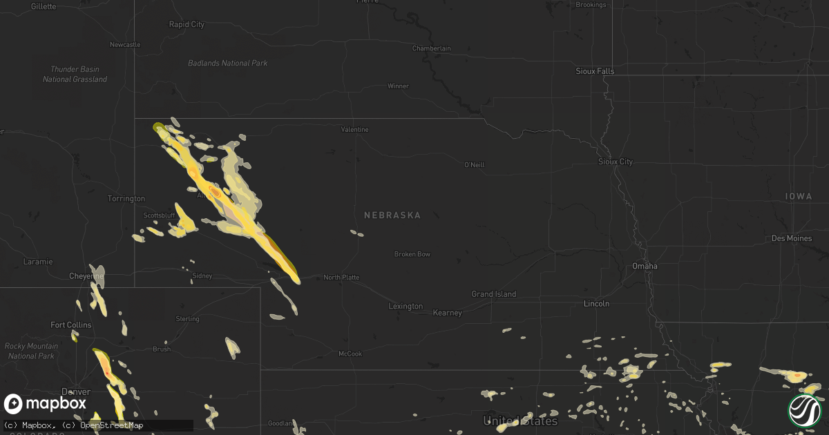 Hail map in Nebraska on June 25, 2015