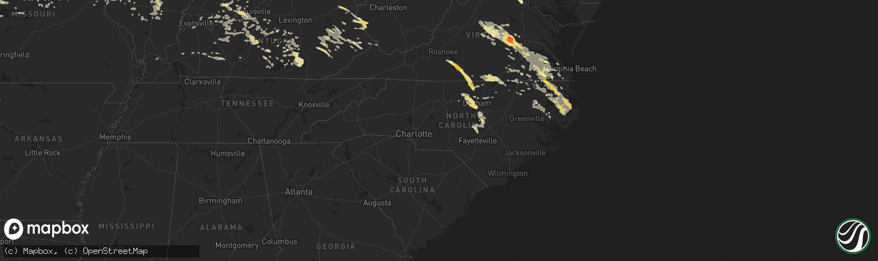 Hail map in North Carolina on June 25, 2015