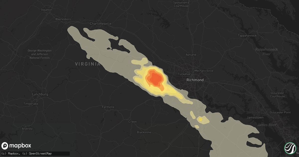 Hail map in Powhatan, VA on June 25, 2015