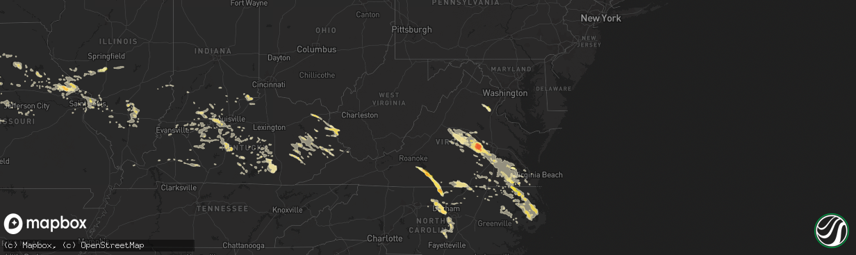 Hail map in Virginia on June 25, 2015