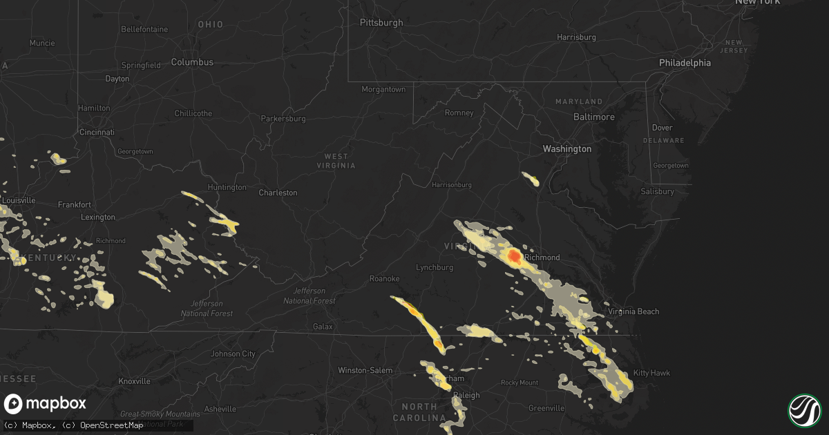 Hail map in Virginia on June 25, 2015