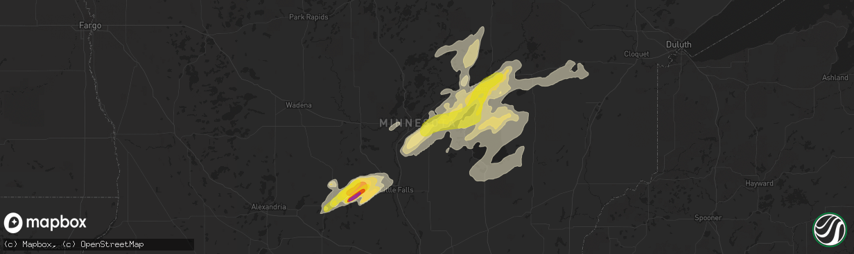 Hail map in Brainerd, MN on June 25, 2016