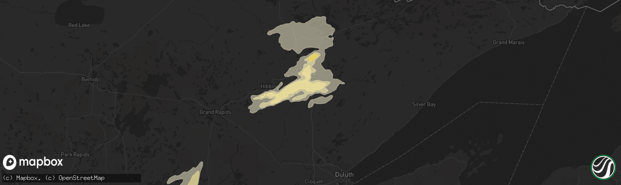 Hail map in Eveleth, MN on June 25, 2016