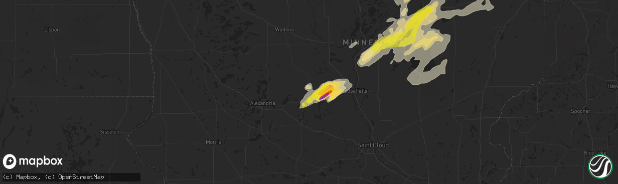 Hail map in Long Prairie, MN on June 25, 2016