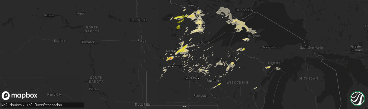 Hail map in Minnesota on June 25, 2016