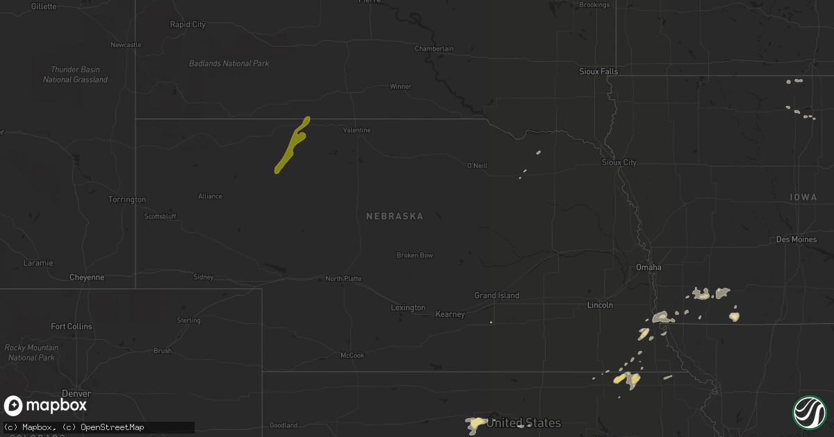 Hail map in Nebraska on June 25, 2016