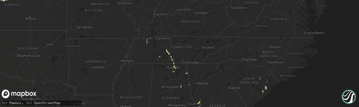 Hail map in Tennessee on June 25, 2016