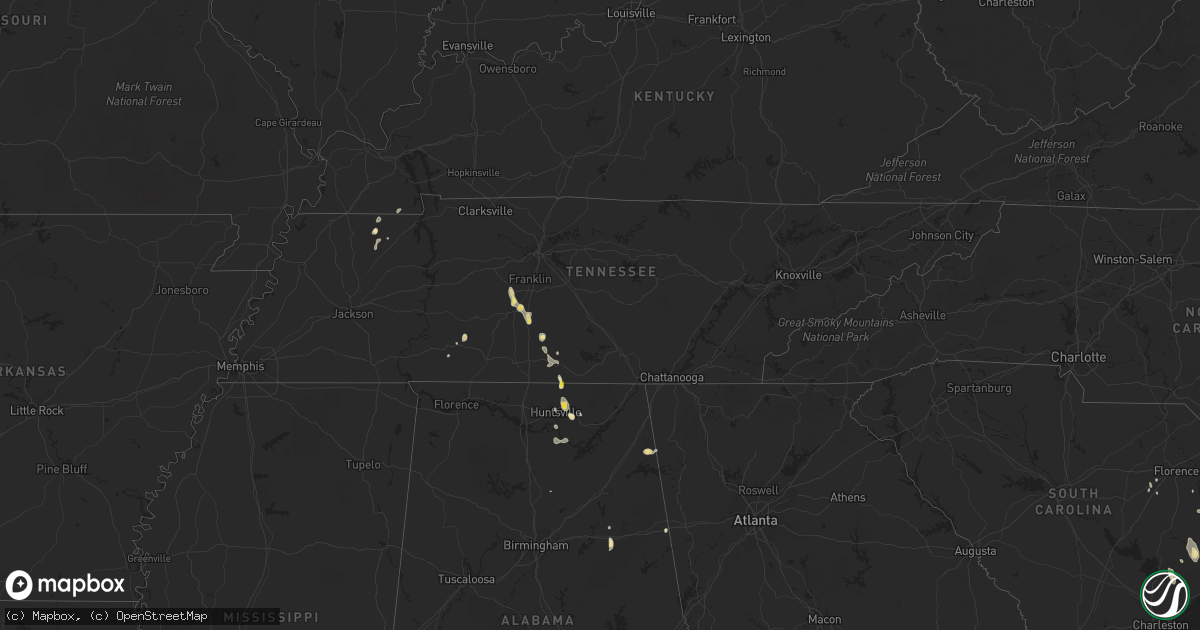 Hail map in Tennessee on June 25, 2016