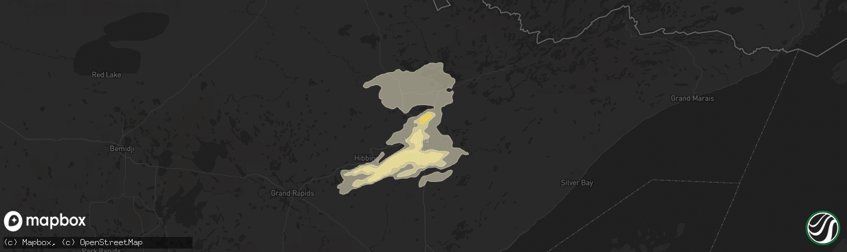 Hail map in Virginia, MN on June 25, 2016