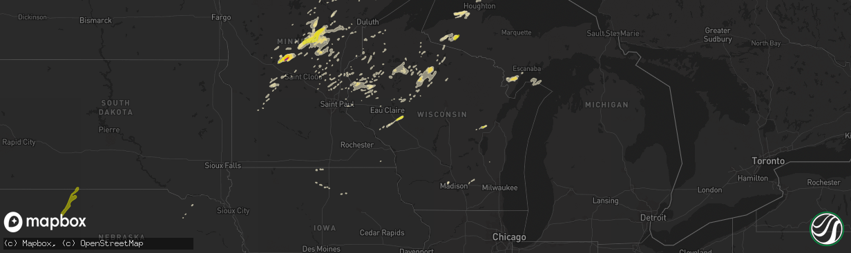 Hail map in Wisconsin on June 25, 2016