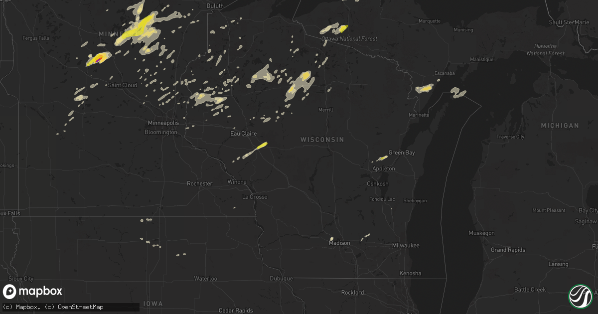 Hail map in Wisconsin on June 25, 2016