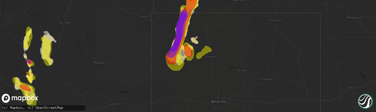 Hail map in Hartley, TX on June 25, 2017