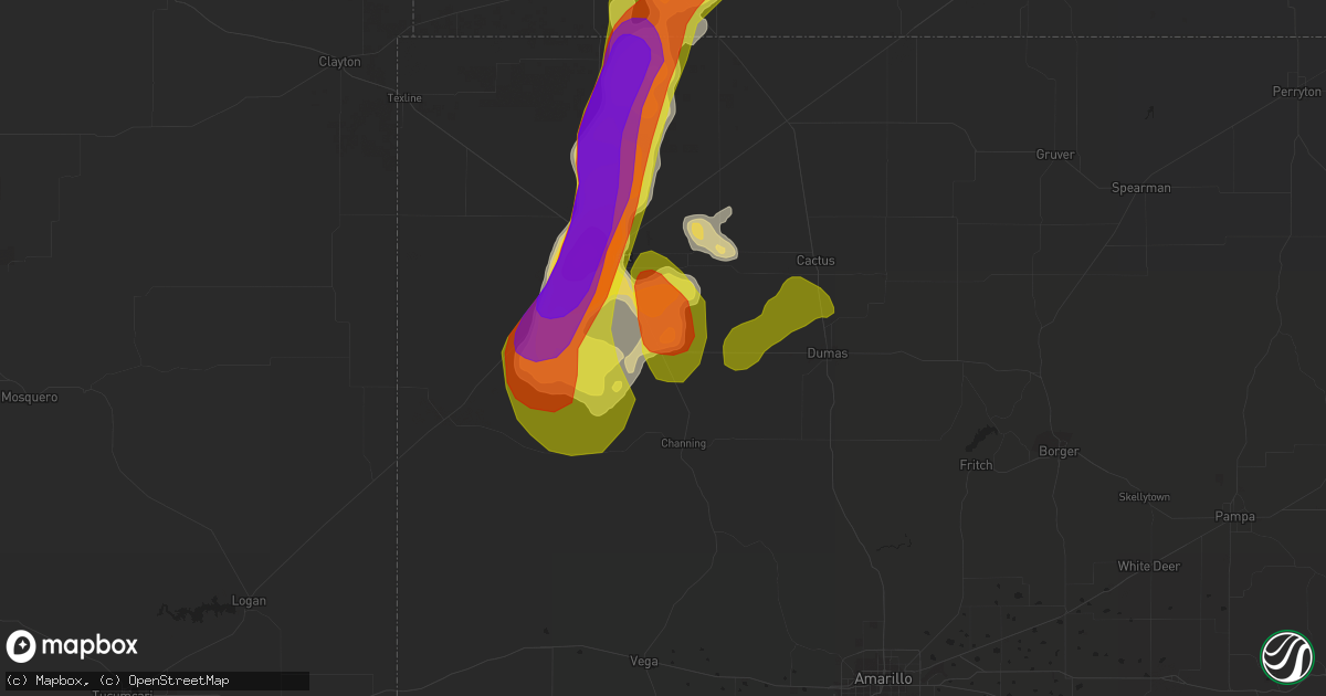 Hail map in Hartley, TX on June 25, 2017