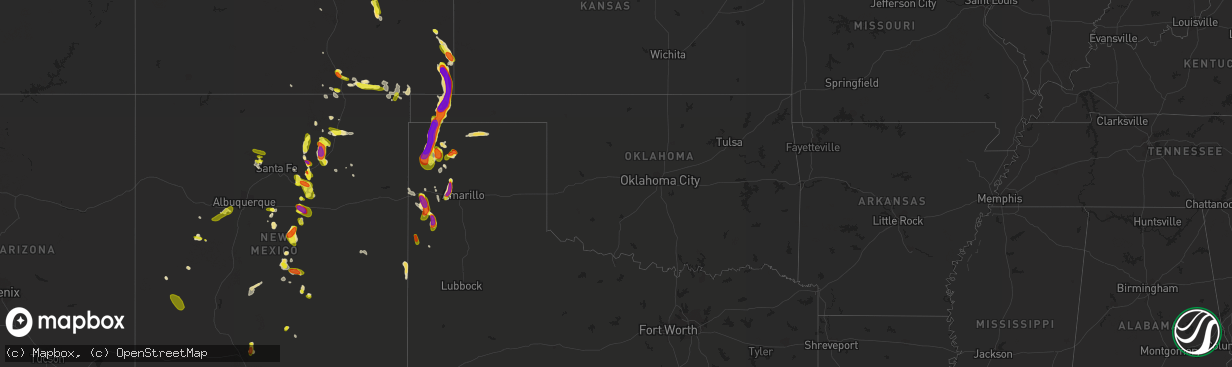 Hail map in Oklahoma on June 25, 2017