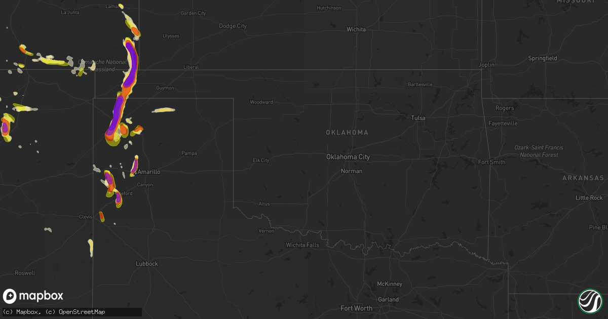 Hail map in Oklahoma on June 25, 2017
