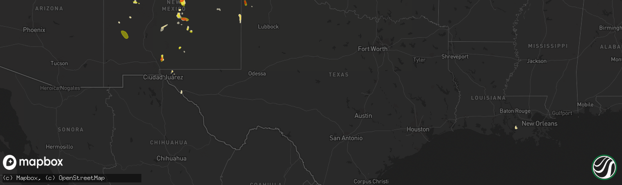 Hail map in Texas on June 25, 2017