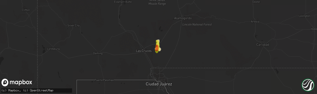 Hail map in White Sands Missile Range, NM on June 25, 2017