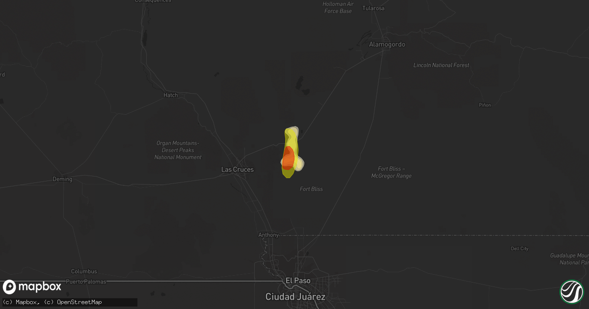 Hail map in White Sands Missile Range, NM on June 25, 2017