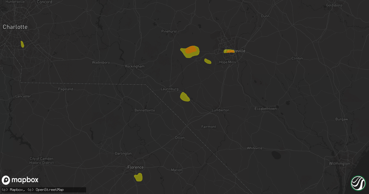 Hail map in Maxton, NC on June 25, 2018