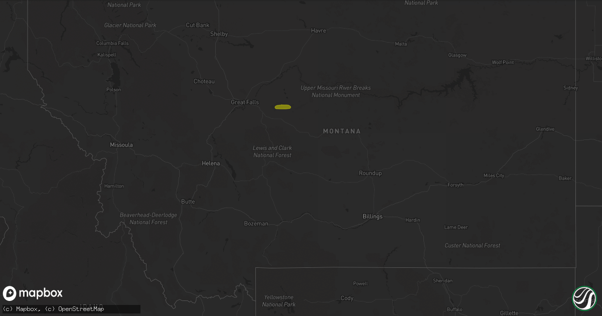 Hail map in Montana on June 25, 2018