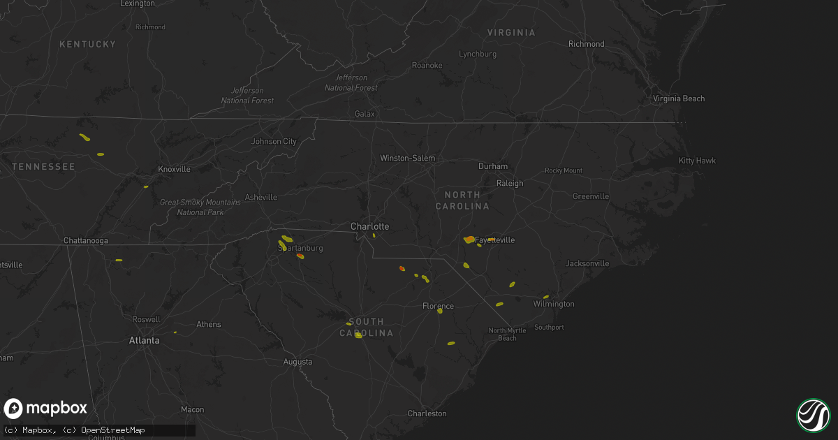 Hail map in North Carolina on June 25, 2018