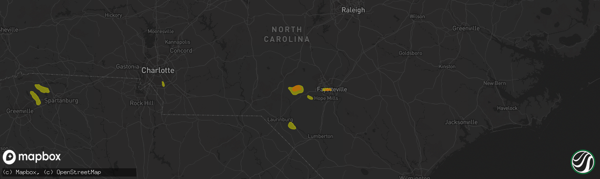 Hail map in Raeford, NC on June 25, 2018