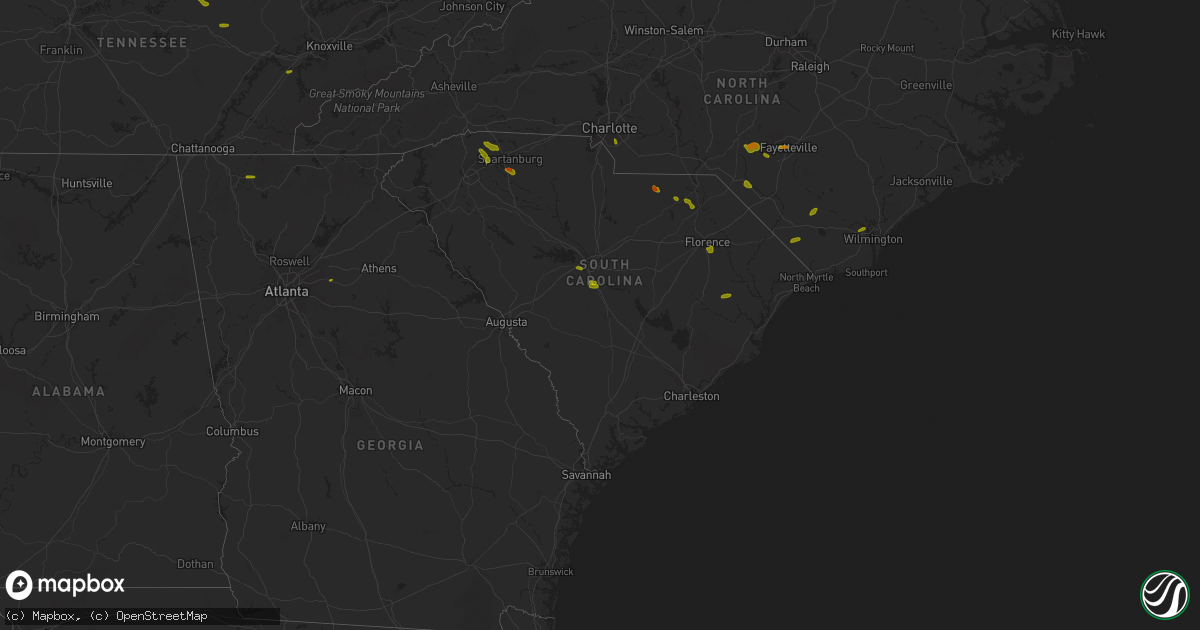 Hail map in South Carolina on June 25, 2018