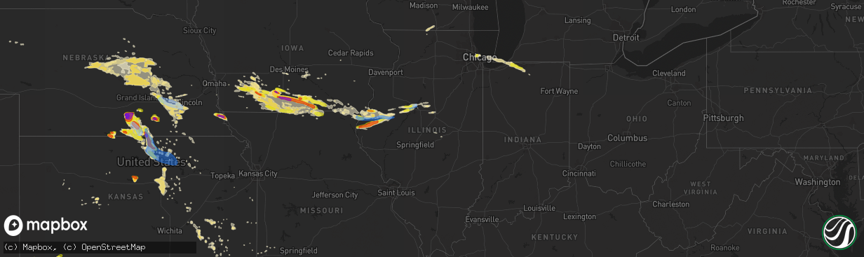 Hail map in Illinois on June 25, 2019