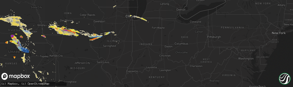 Hail map in Indiana on June 25, 2019