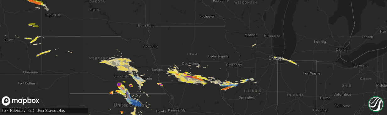 Hail map in Iowa on June 25, 2019