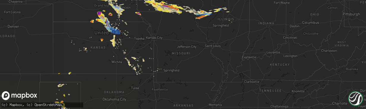 Hail map in Missouri on June 25, 2019