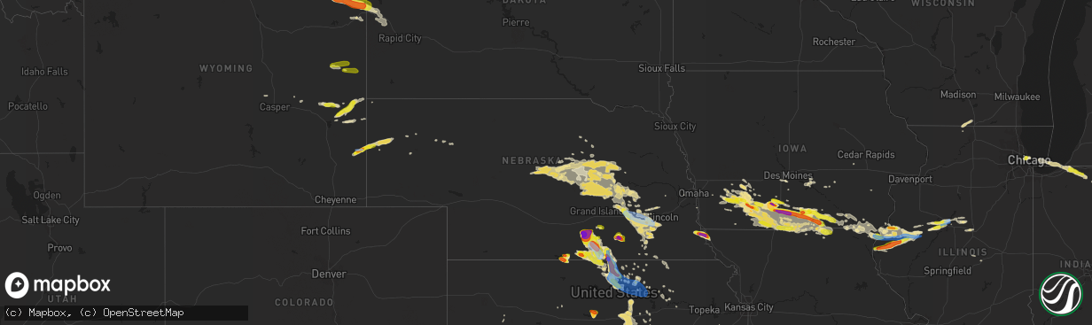 Hail map in Nebraska on June 25, 2019