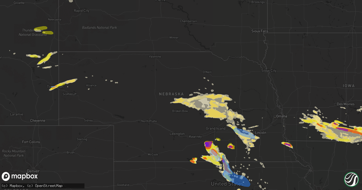 Hail map in Nebraska on June 25, 2019