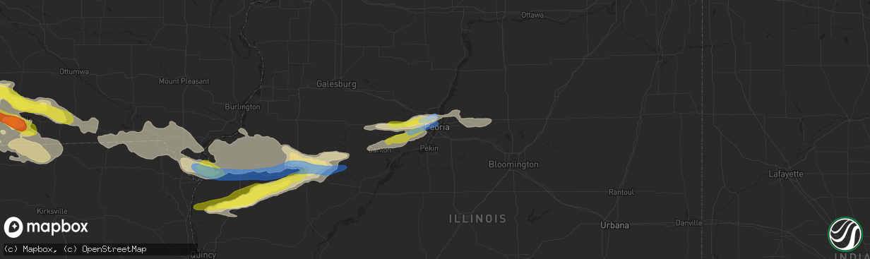 Hail map in Peoria, IL on June 25, 2019