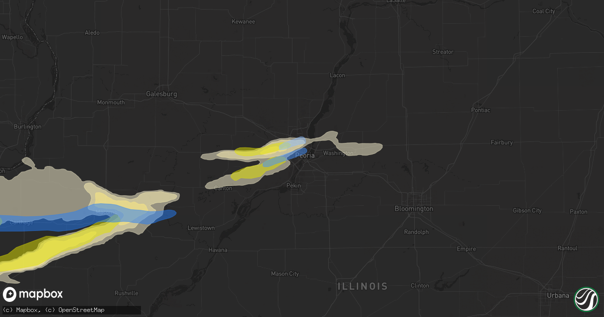 Hail map in Peoria, IL on June 25, 2019