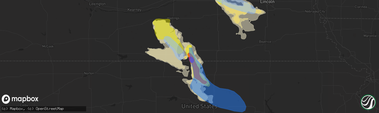 Hail map in Superior, NE on June 25, 2019