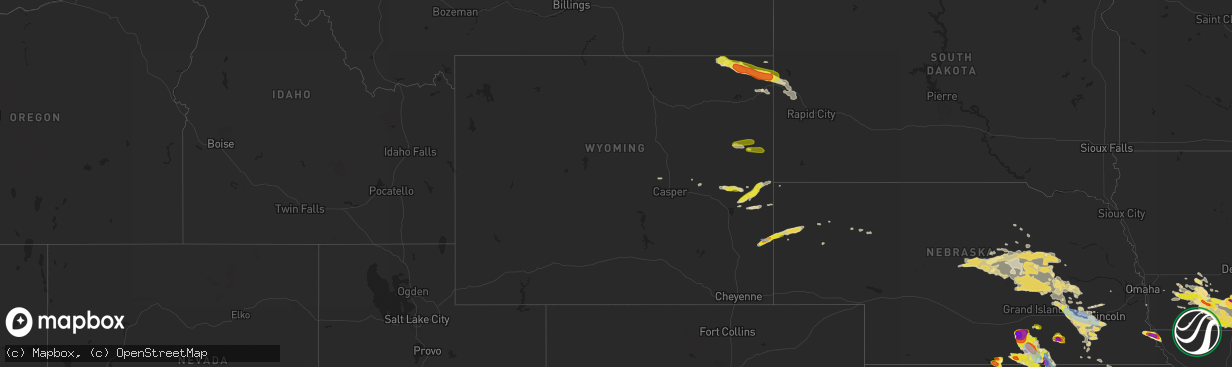 Hail map in Wyoming on June 25, 2019