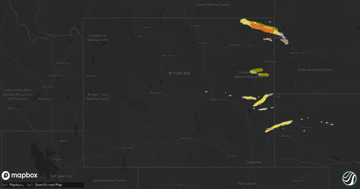 Hail map in Wyoming on June 25, 2019