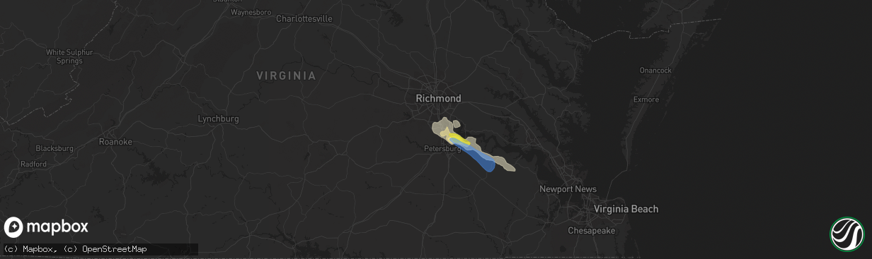 Hail map in Chester, VA on June 25, 2020