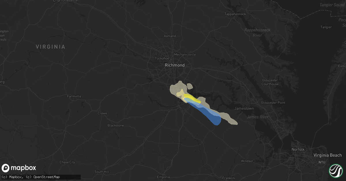 Hail map in Chester, VA on June 25, 2020
