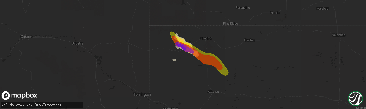 Hail map in Crawford, NE on June 25, 2020