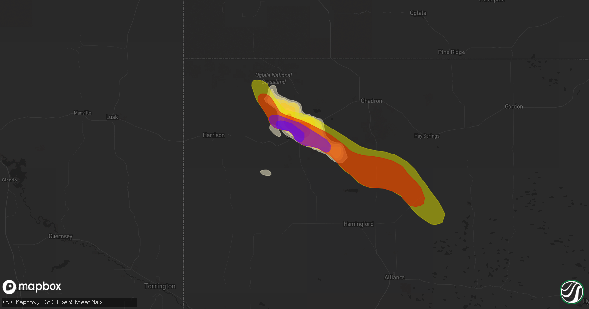 Hail map in Crawford, NE on June 25, 2020