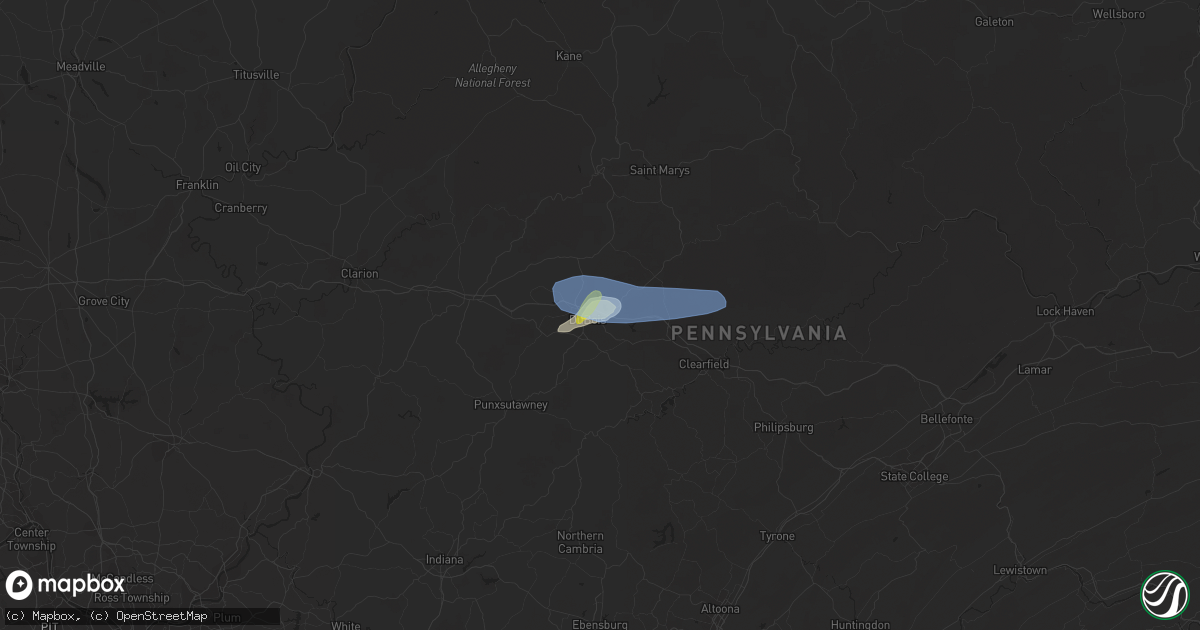 Hail map in Du Bois, PA on June 25, 2020