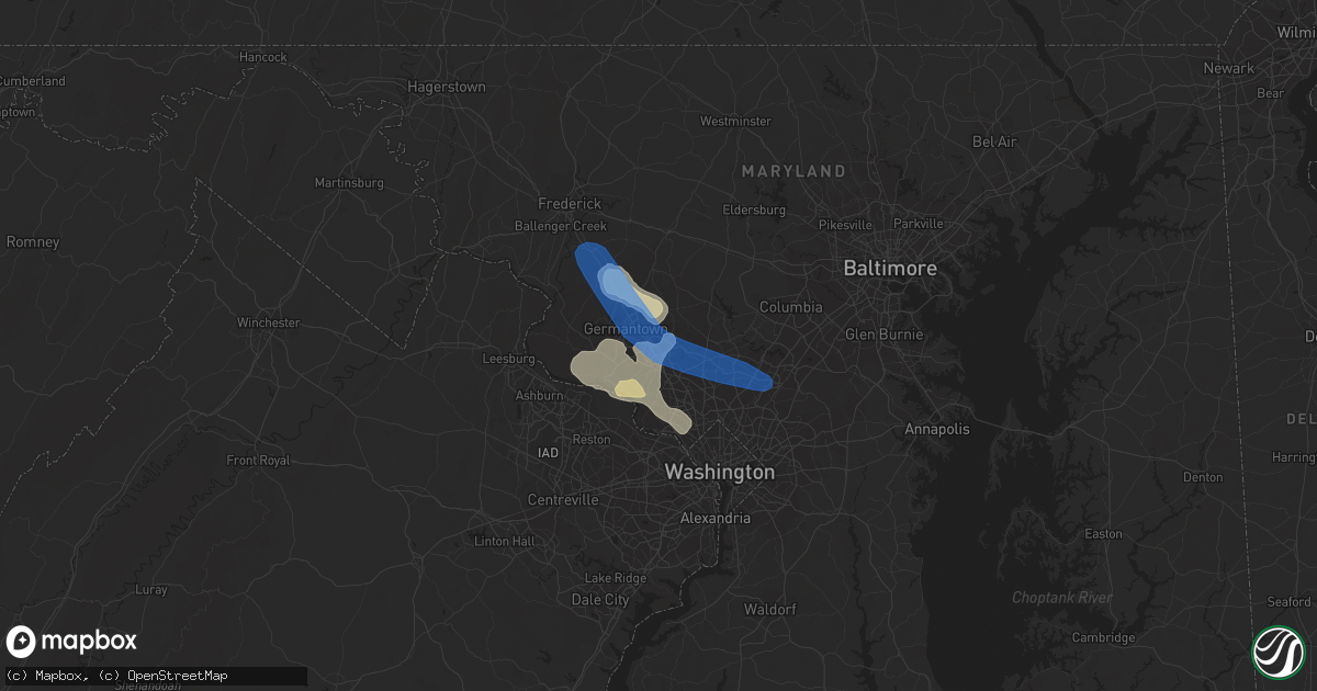 Hail map in Gaithersburg, MD on June 25, 2020