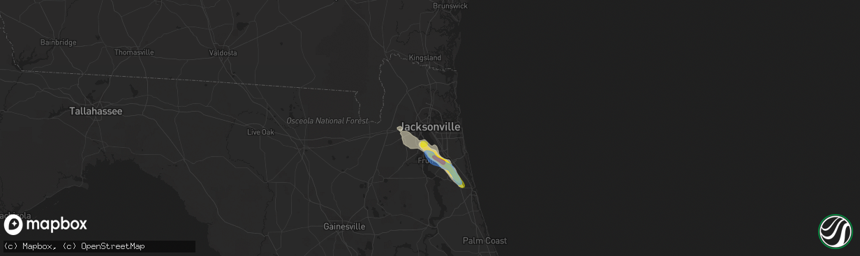 Hail map in Jacksonville, FL on June 25, 2020